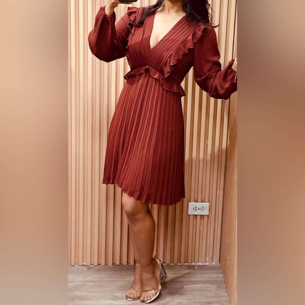 Express Long Sleeve Rust Dress